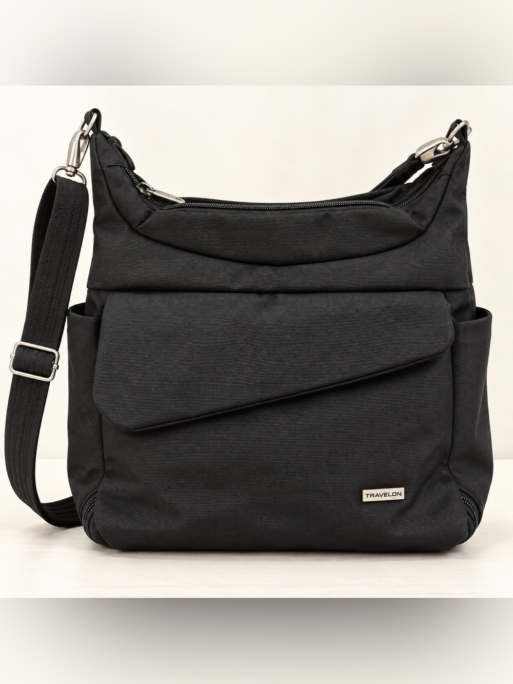 NWT TRAVELON BLACK ANTI-THEFT MESSENGER CROSSBODY TRAVEL BAG